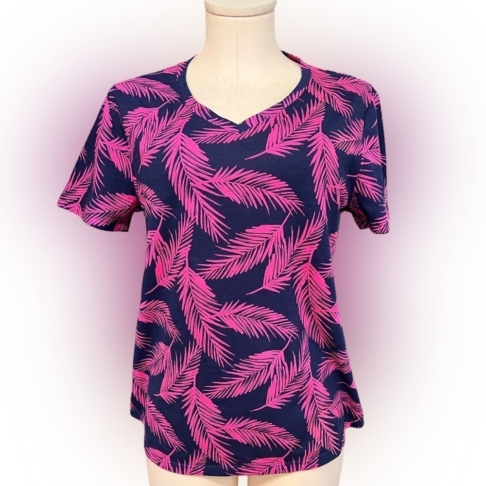 FRESH PRODUCE NEW navy top with hot pink leaf print